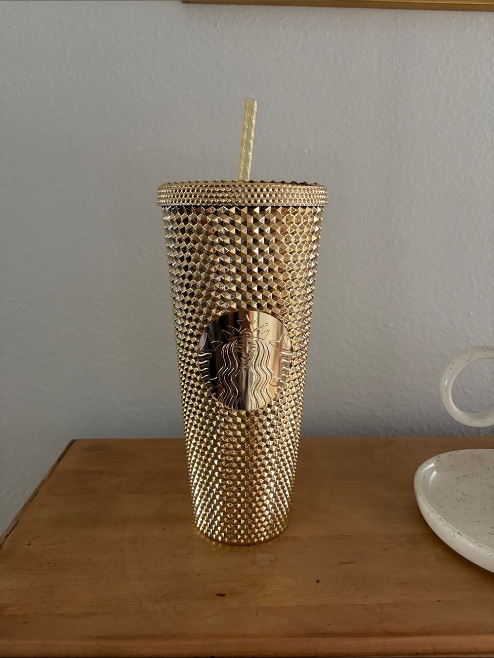 Starbucks Metallic Gold Studded Reusable Cup with Straw
